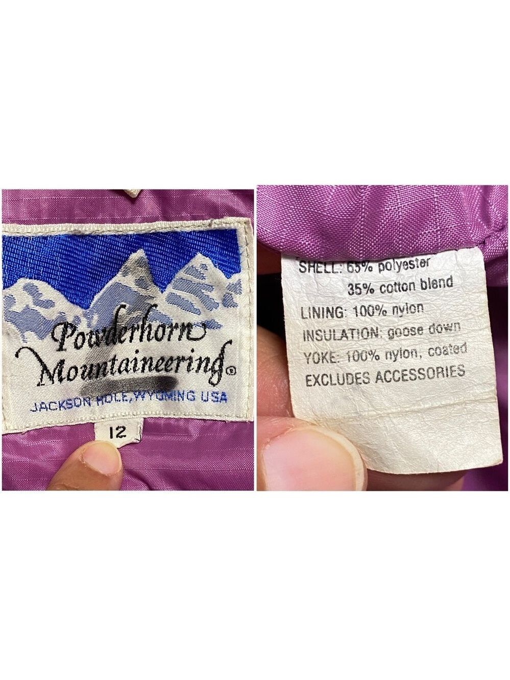 Powderhorn Mountaineering Jacket Girls Size 12 Tan Blue Vintage Down Jacket - Picture 13 of 17